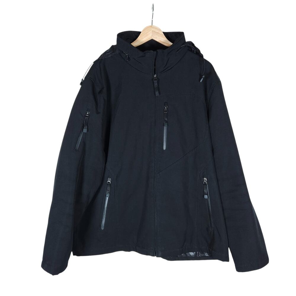 Tumi Tech Mens Black Hooded Utility Zip-Front Jacket XL Elevated Luxe Streetwear